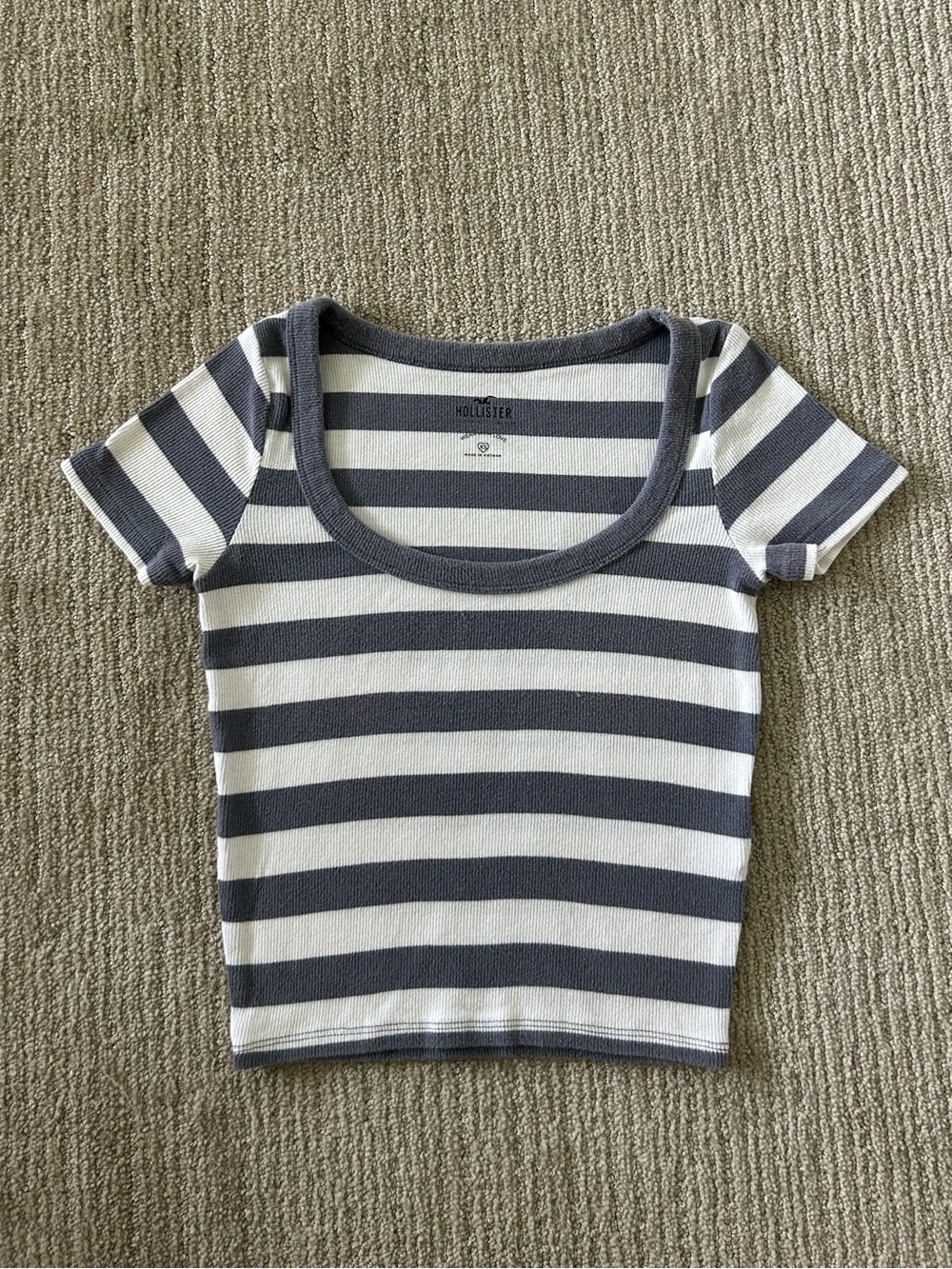 Blue Striped Ribbed Scoop Baby Tee Hollister